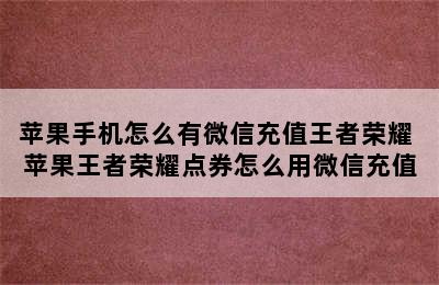 苹果手机怎么有微信充值王者荣耀 苹果王者荣耀点券怎么用微信充值